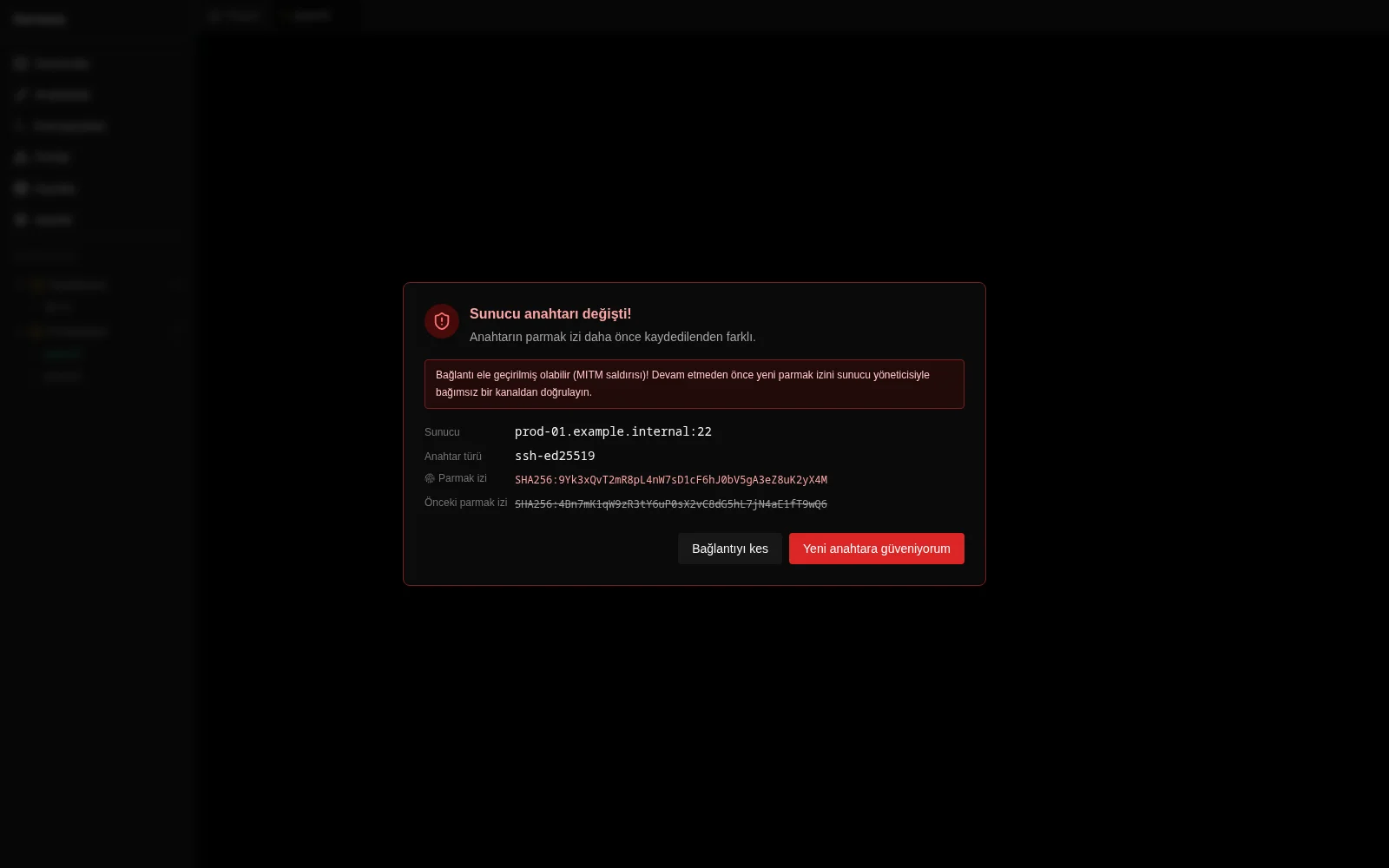 Darwaza sunucu anahtarının değiştiği uyarısı, iki parmak izini gösteriyor